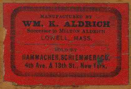 Label of William Aldrich for clamps distributed by Hammacher Schlemmer