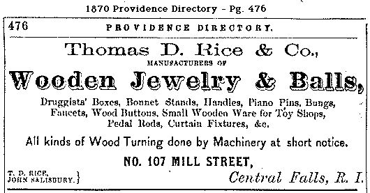 An ad placed by Thomas Rice in the Pawtucket Times in 1890